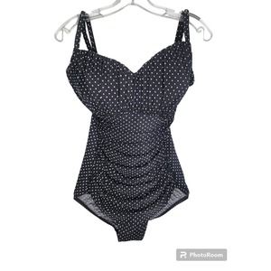 Miraclesuit Pinpoint Polka Dot Rialto Cup One Piece Slimming Swimsuit Size 12 DD